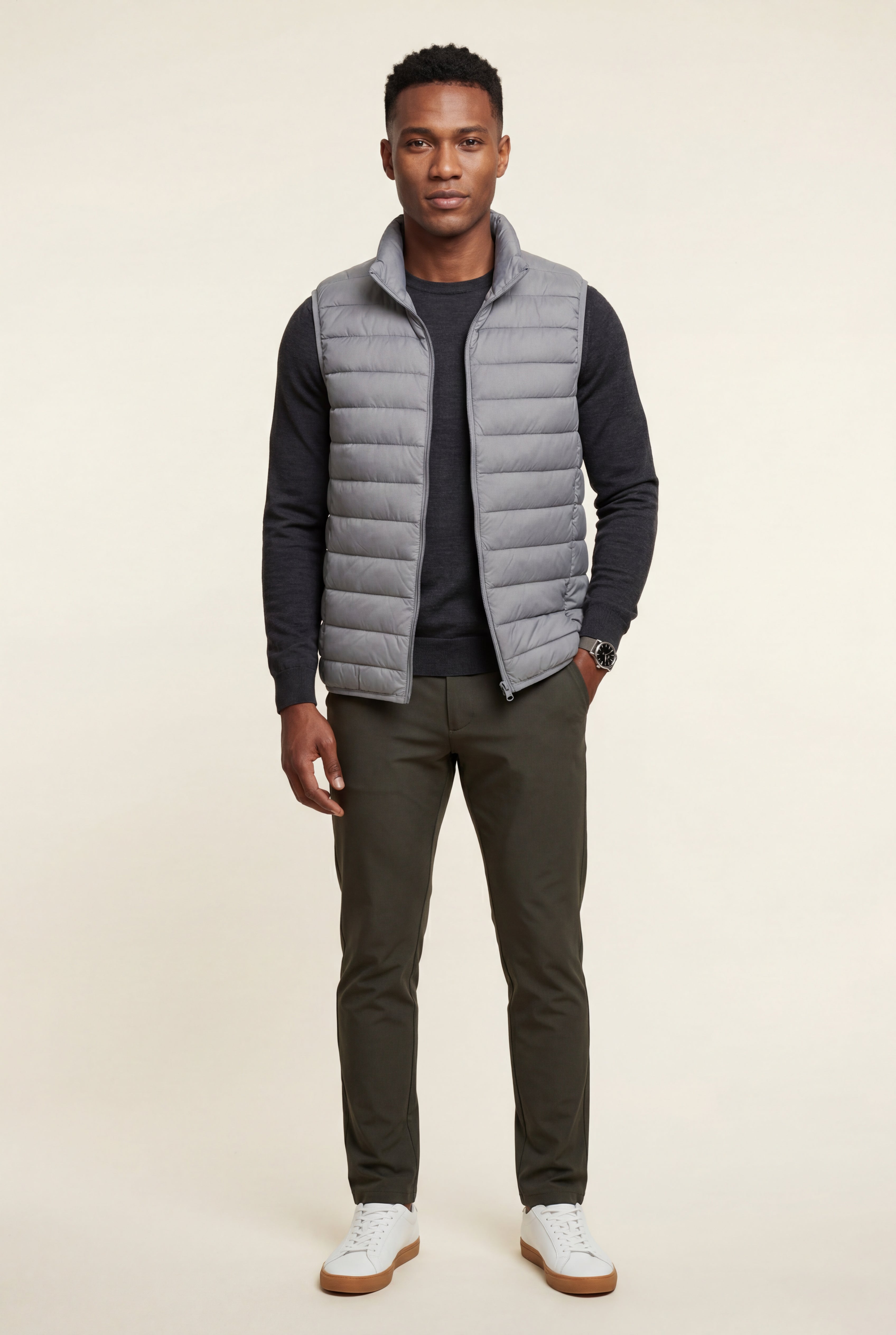 Lightweight High Collar Padded Vest with Slim Silhouette | Liam