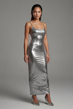 Elcevi | Liquid Metallic Bodycon Maxi Dress with Cami Straps For Women
