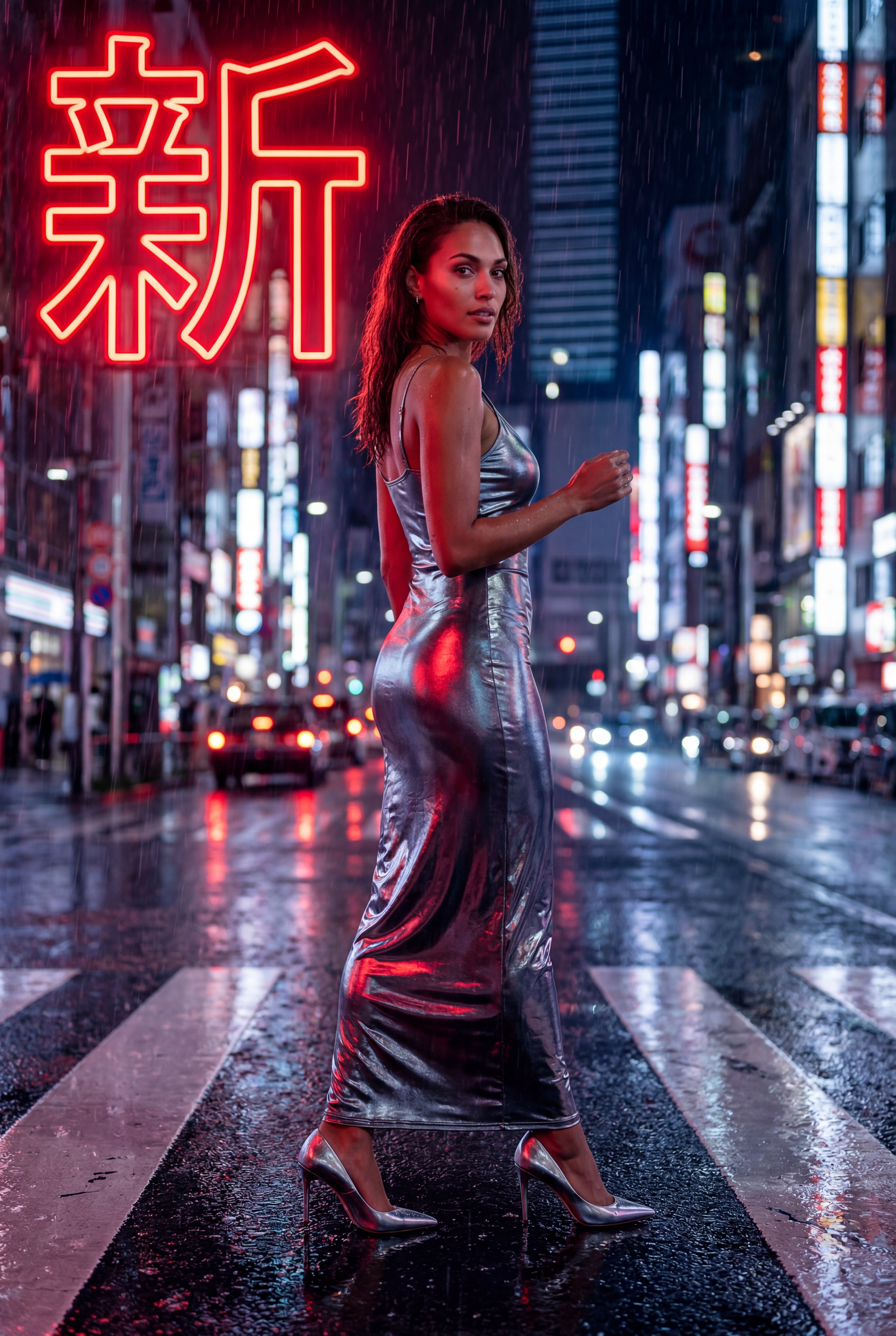 Elcevi | Liquid Metallic Bodycon Maxi Dress with Cami Straps For Women