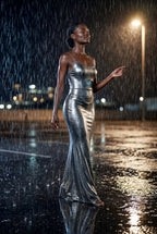 Elcevi | Liquid Metallic Bodycon Maxi Dress with Cami Straps For Women