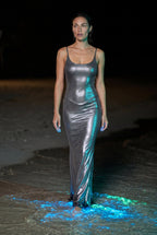 Elcevi | Liquid Metallic Bodycon Maxi Dress with Cami Straps For Women