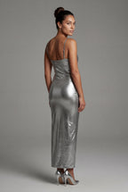 Elcevi | Liquid Metallic Bodycon Maxi Dress with Cami Straps For Women