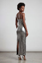 Elcevi | Liquid Metallic Bodycon Maxi Dress with Cami Straps For Women