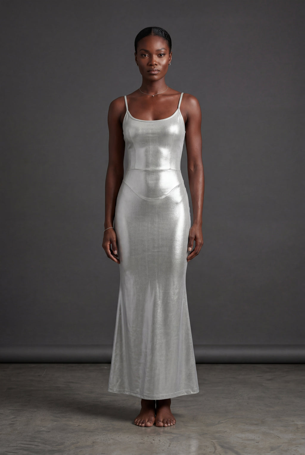 Elcevi | Liquid Metallic Bodycon Maxi Dress with Cami Straps For Women