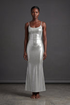 Elcevi | Liquid Metallic Bodycon Maxi Dress with Cami Straps For Women