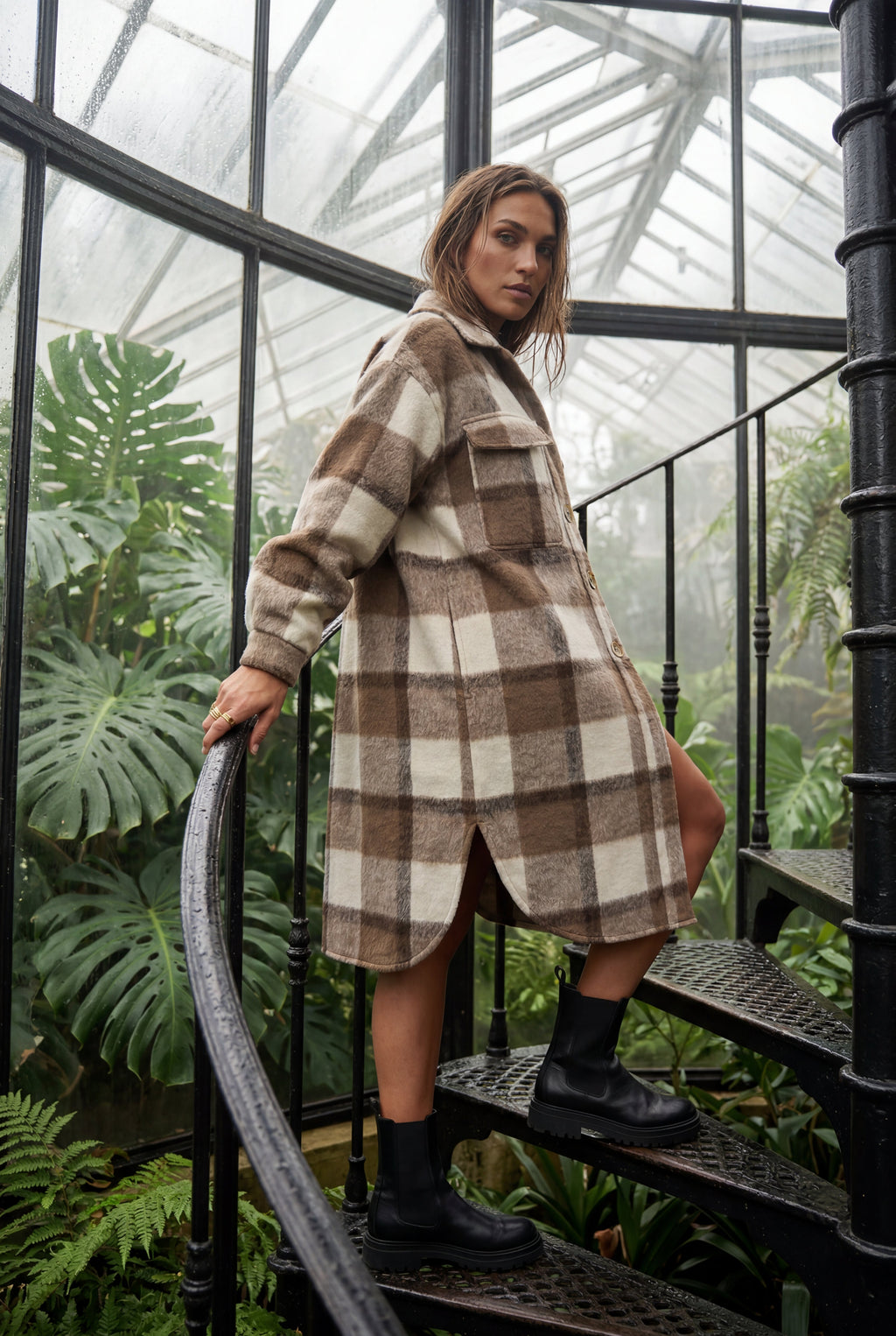 Kim | Oversized Plaid Shirt Coat with Patch Pockets