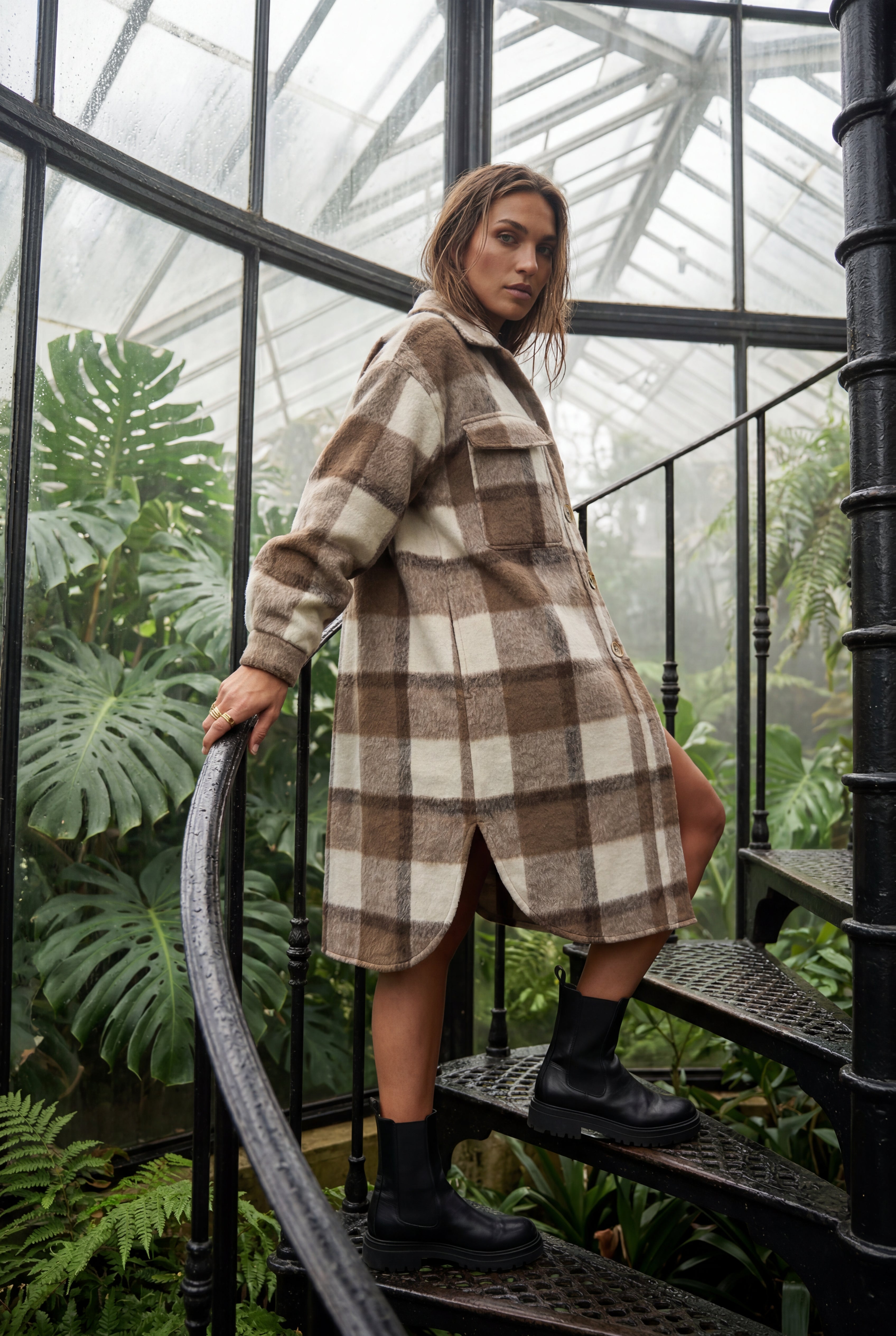Kim | Oversized Plaid Shirt Coat with Patch Pockets