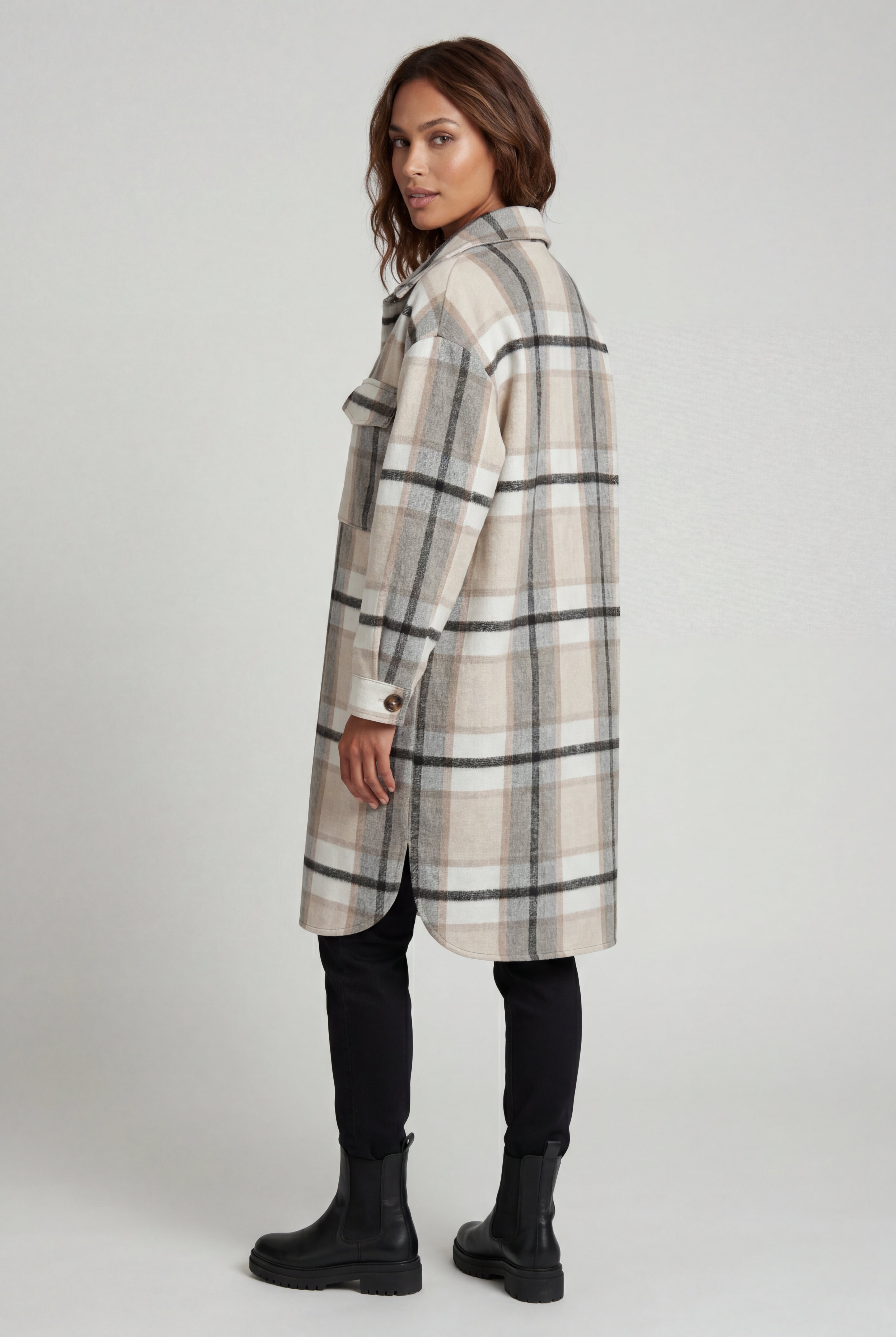 Kim | Oversized Plaid Shirt Coat with Patch Pockets