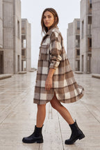 Kim | Oversized Plaid Shirt Coat with Patch Pockets