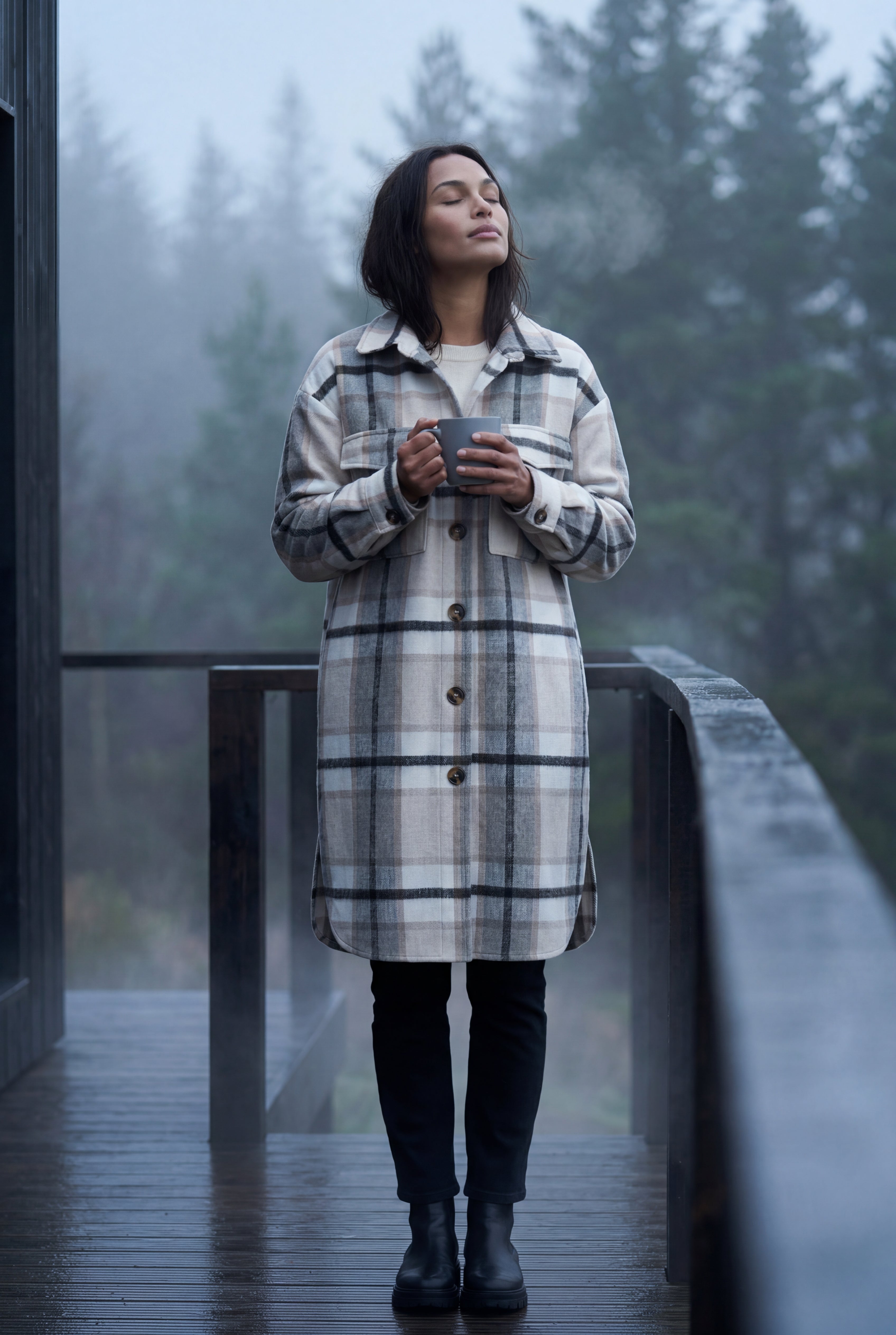 Kim | Oversized Plaid Shirt Coat with Patch Pockets
