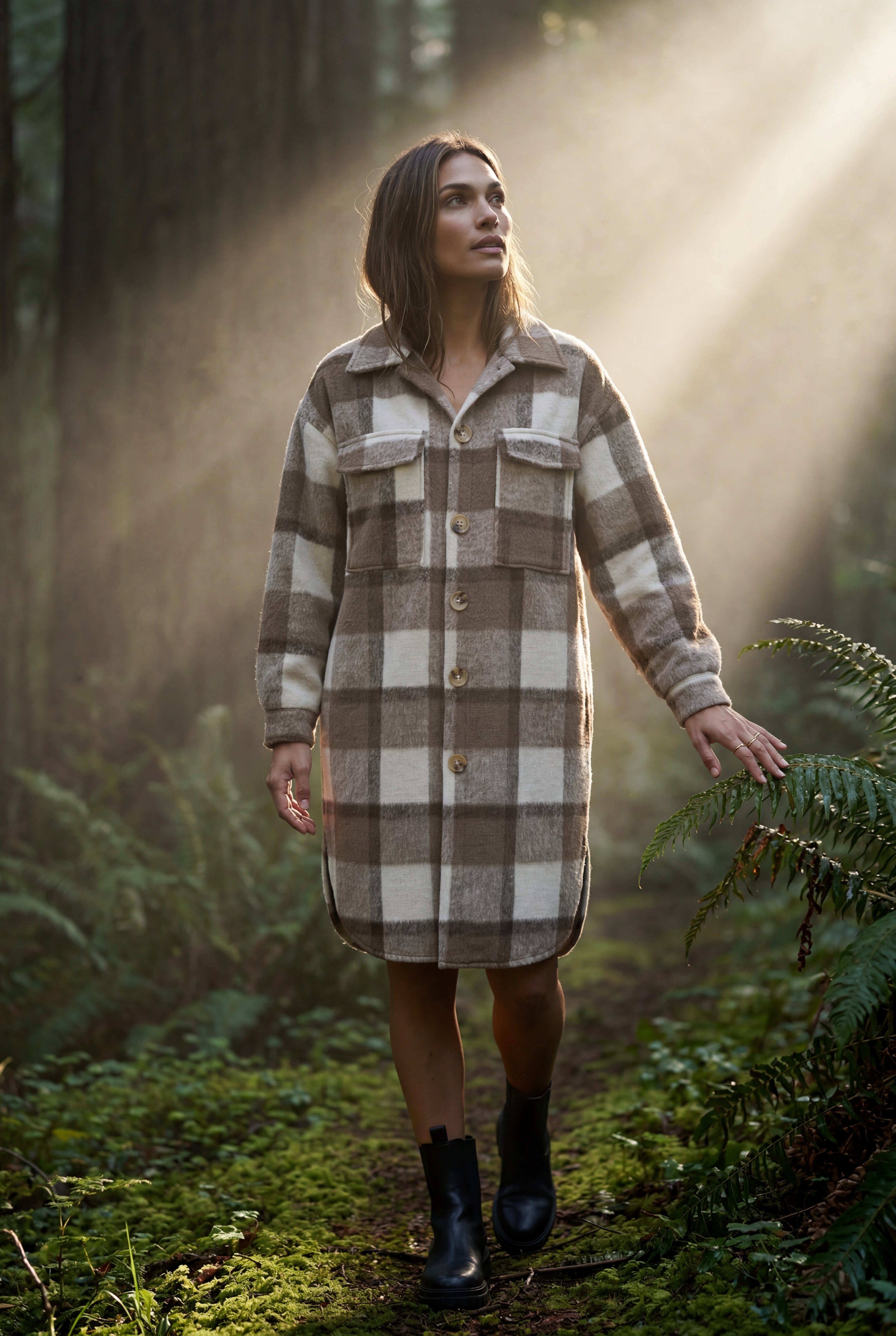 Kim | Oversized Plaid Shirt Coat with Patch Pockets