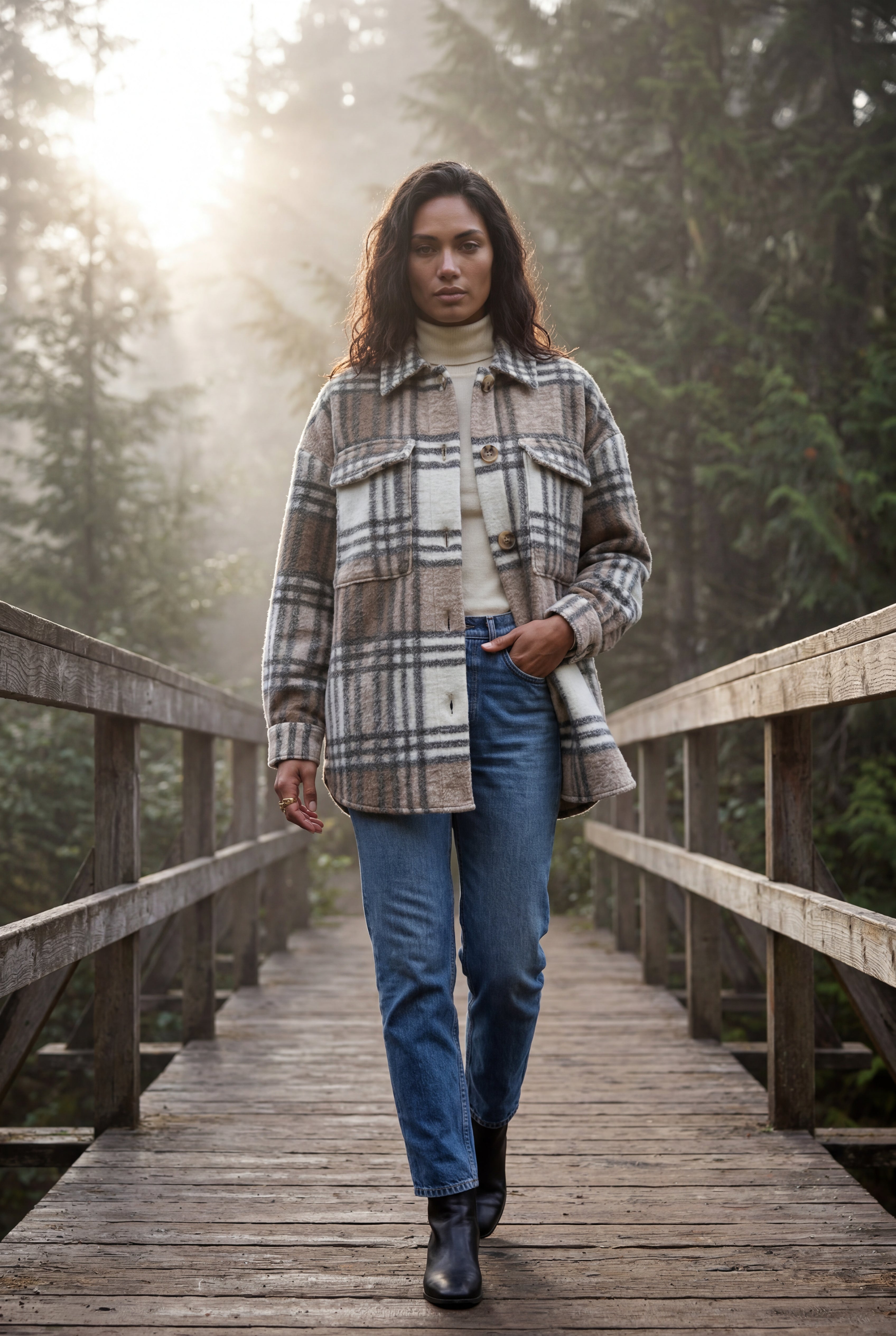 Kim | Oversized Plaid Shirt Coat with Patch Pockets