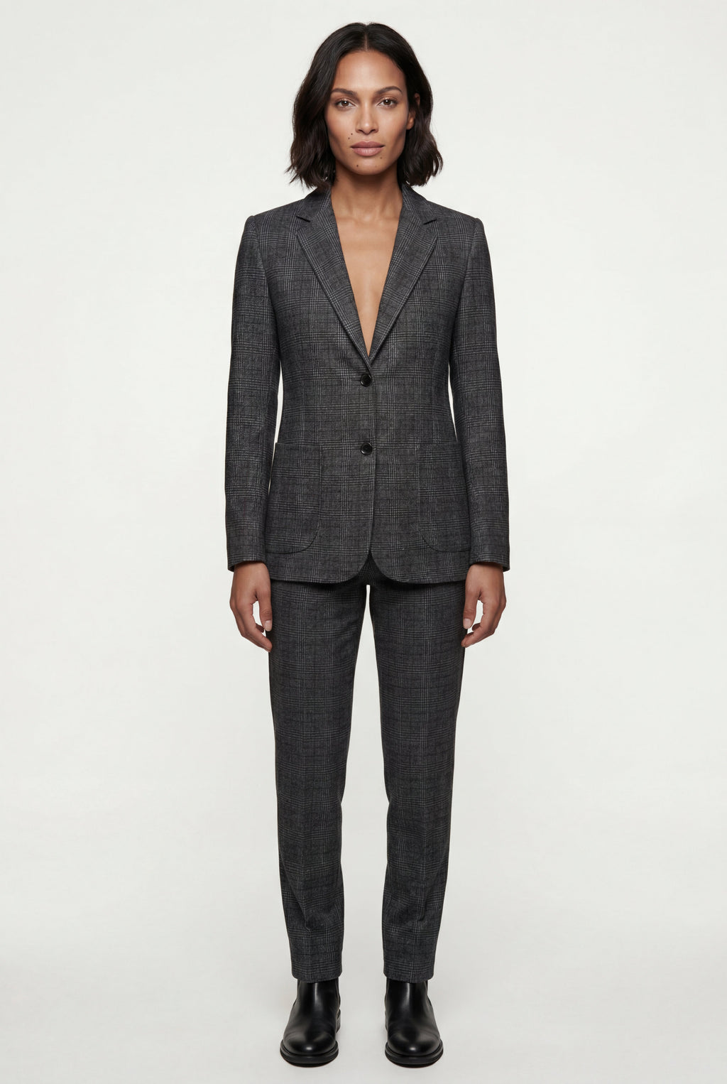 Plaid Tailored Single-breasted Blazer with Notched Lapel | Elcevi