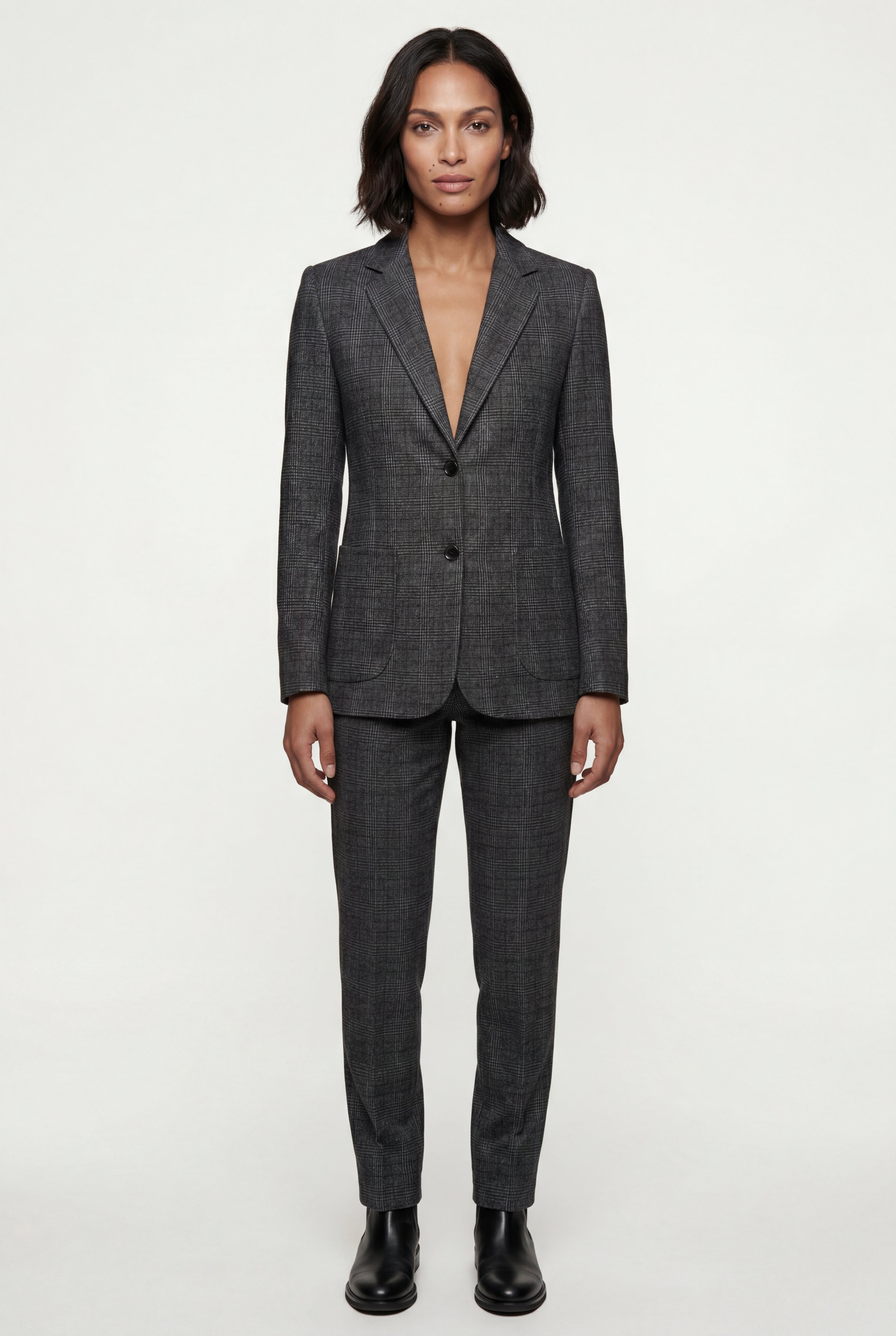 Plaid Tailored Single-breasted Blazer with Notched Lapel | Elcevi