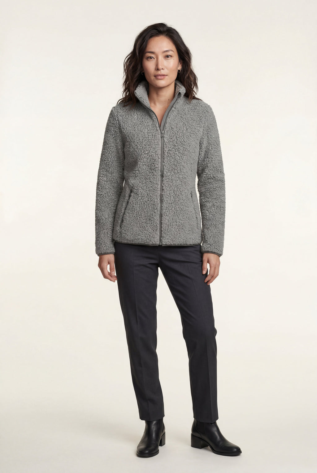 Plush Zip-up Jacket with Stand Collar | Senna