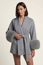 Shawl Collar Belted Faux Fur Cuff Wrap Coat | Senna