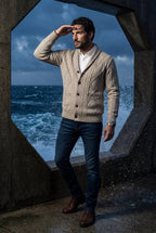 Liam | Shawl Collar Cable Button Cardigan