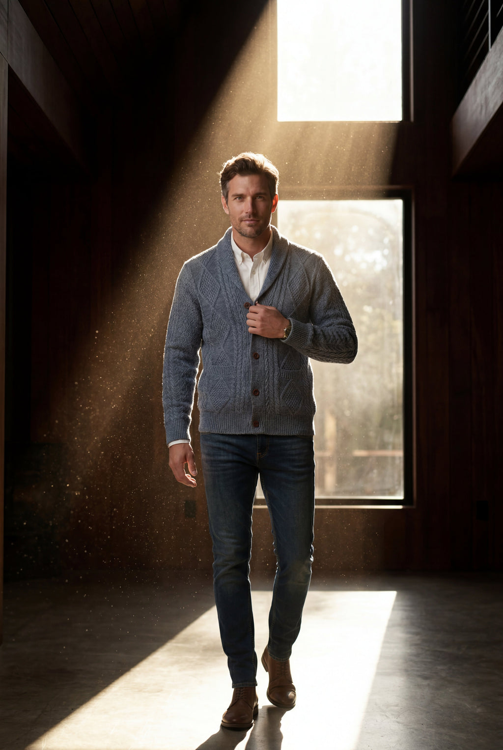 Liam | Shawl Collar Cable Button Cardigan