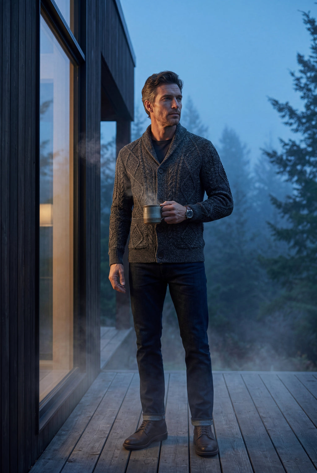Liam | Shawl Collar Cable Button Cardigan