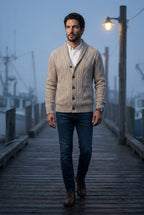 Liam | Shawl Collar Cable Button Cardigan