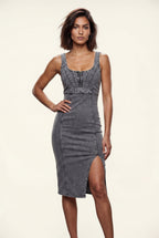 Alyssa | Square Neck Front Slit Midi Tank Dress For Women