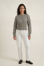 Striped Button-front Cropped Cardigan with Cinched Hem | Senna
