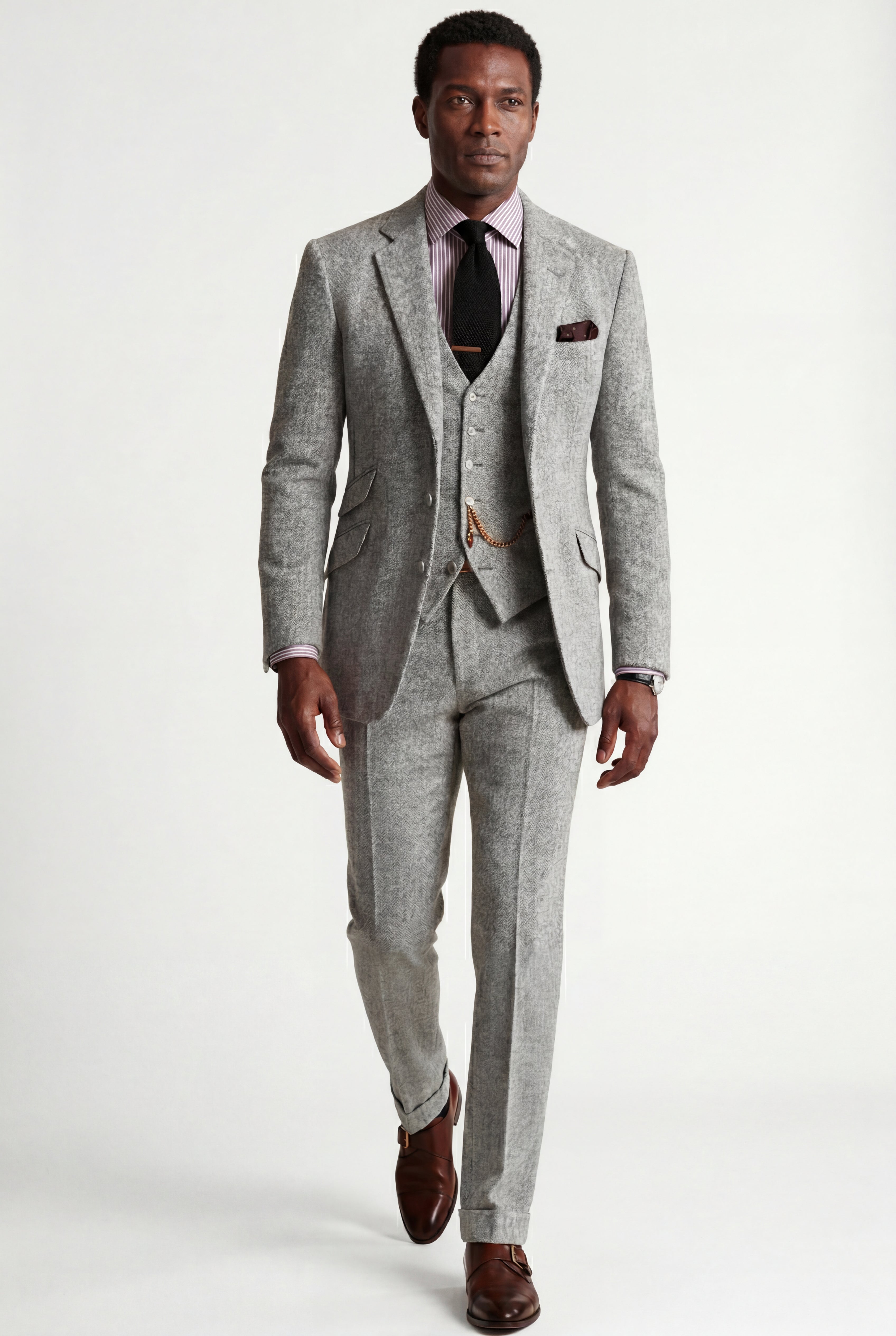 Liam | Textured Three-piece Suit with Notched Lapels