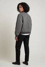 Washed Charcoal Quilted Bomber Jacket with Ribbed Trim | Senna