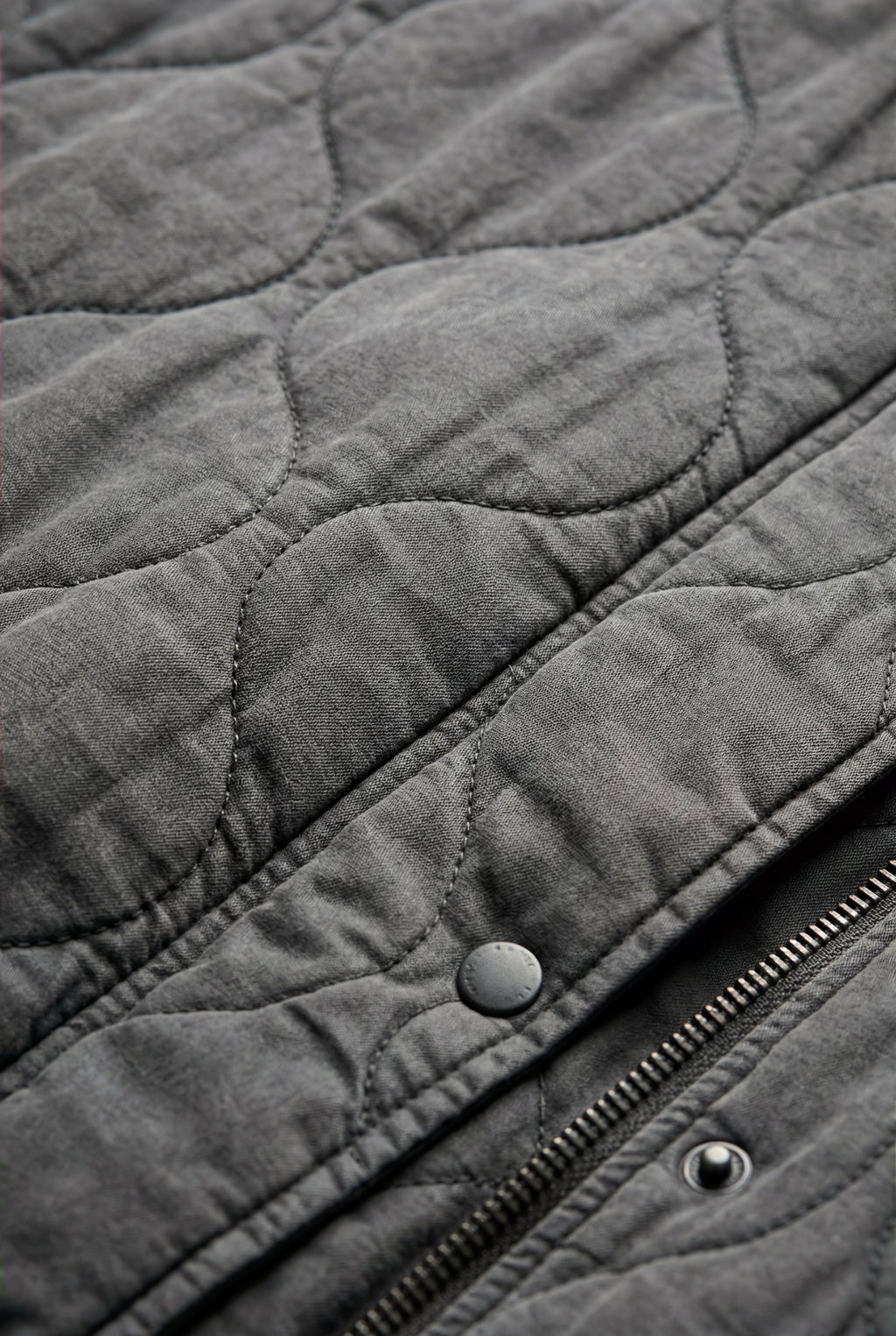 Washed Charcoal Quilted Bomber Jacket with Ribbed Trim | Senna