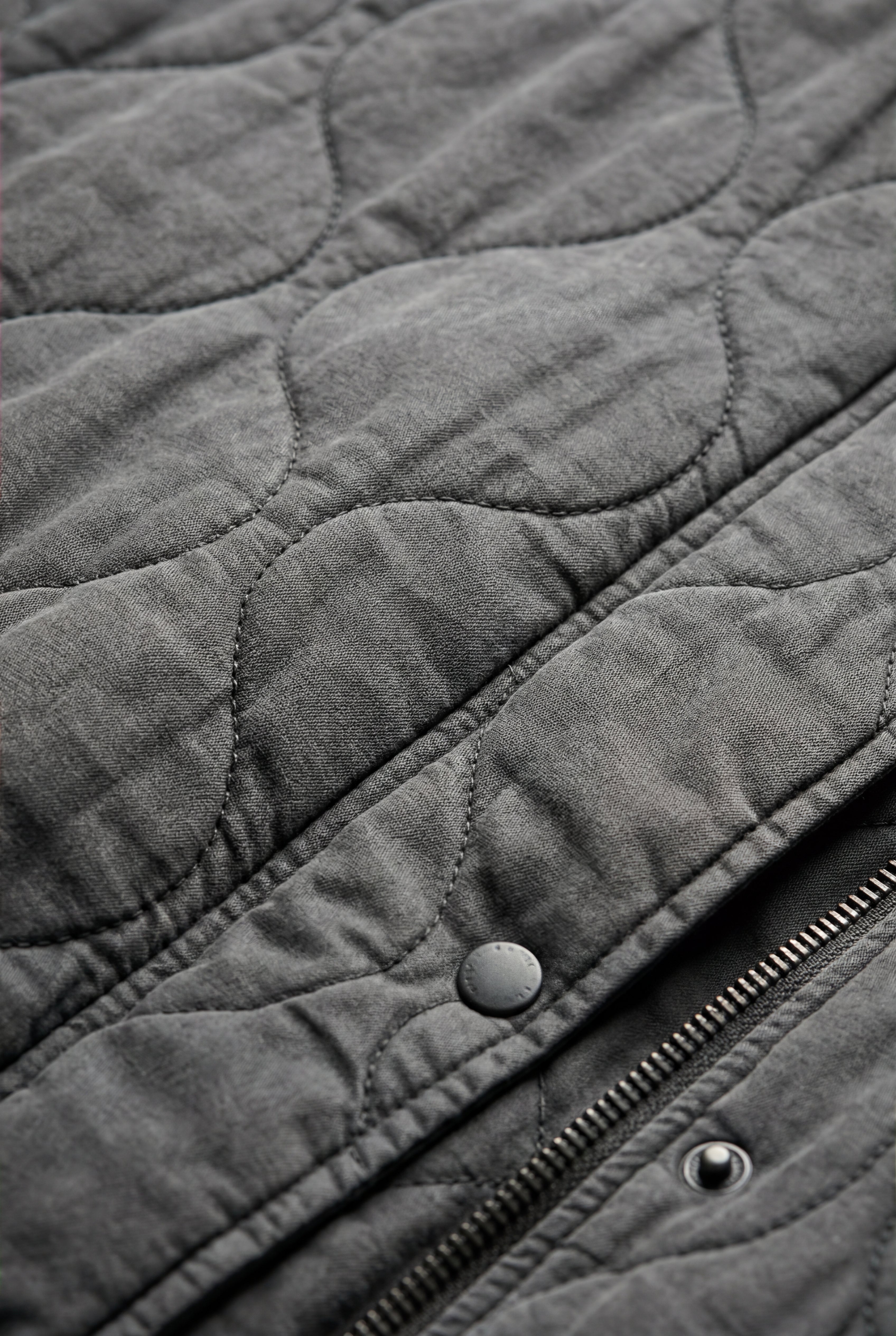 Washed Charcoal Quilted Bomber Jacket with Ribbed Trim | Senna