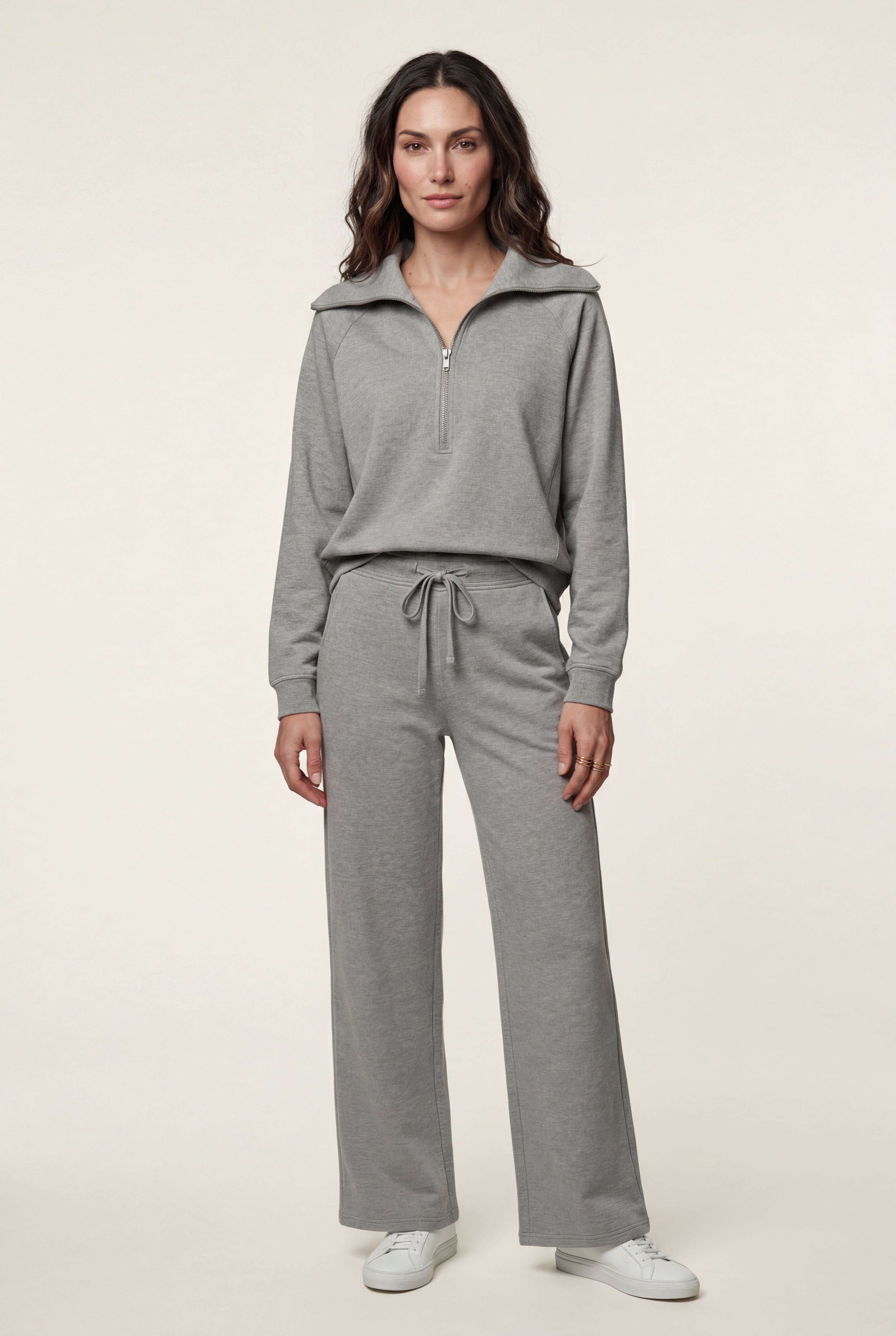 Lia | Wide-leg Zip Collar Lounge Set with Relaxed Pullover