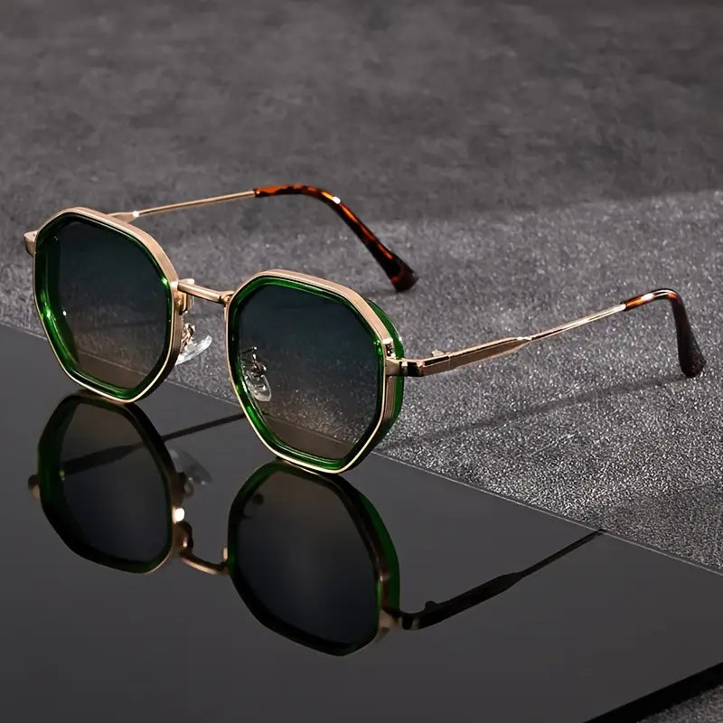 Kian | Blue Gradient Geometric Hexagonal Frame Sunglasses