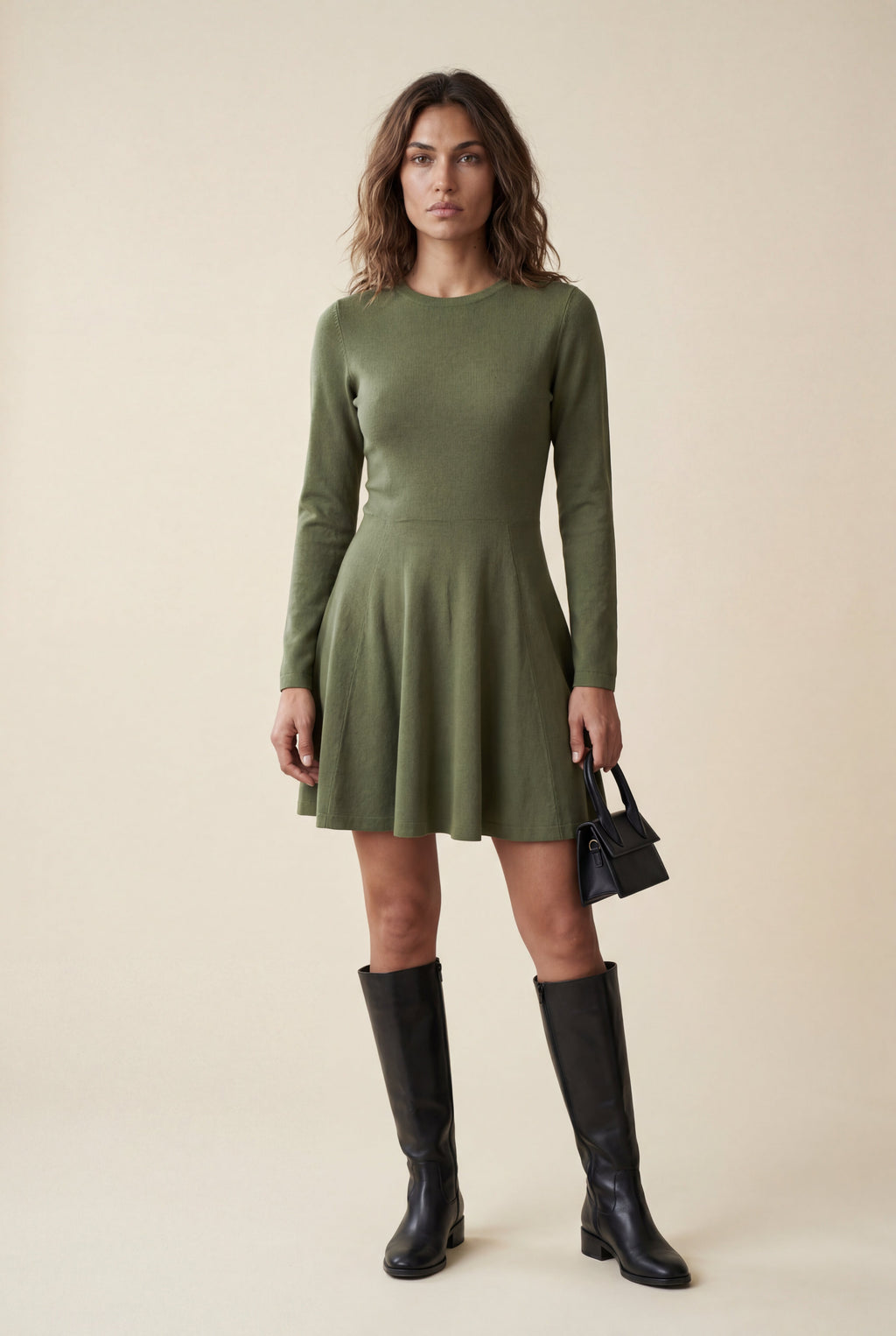 Alyssa | Crew Neck Long Sleeve Fit and Flare Mini Dress For Women