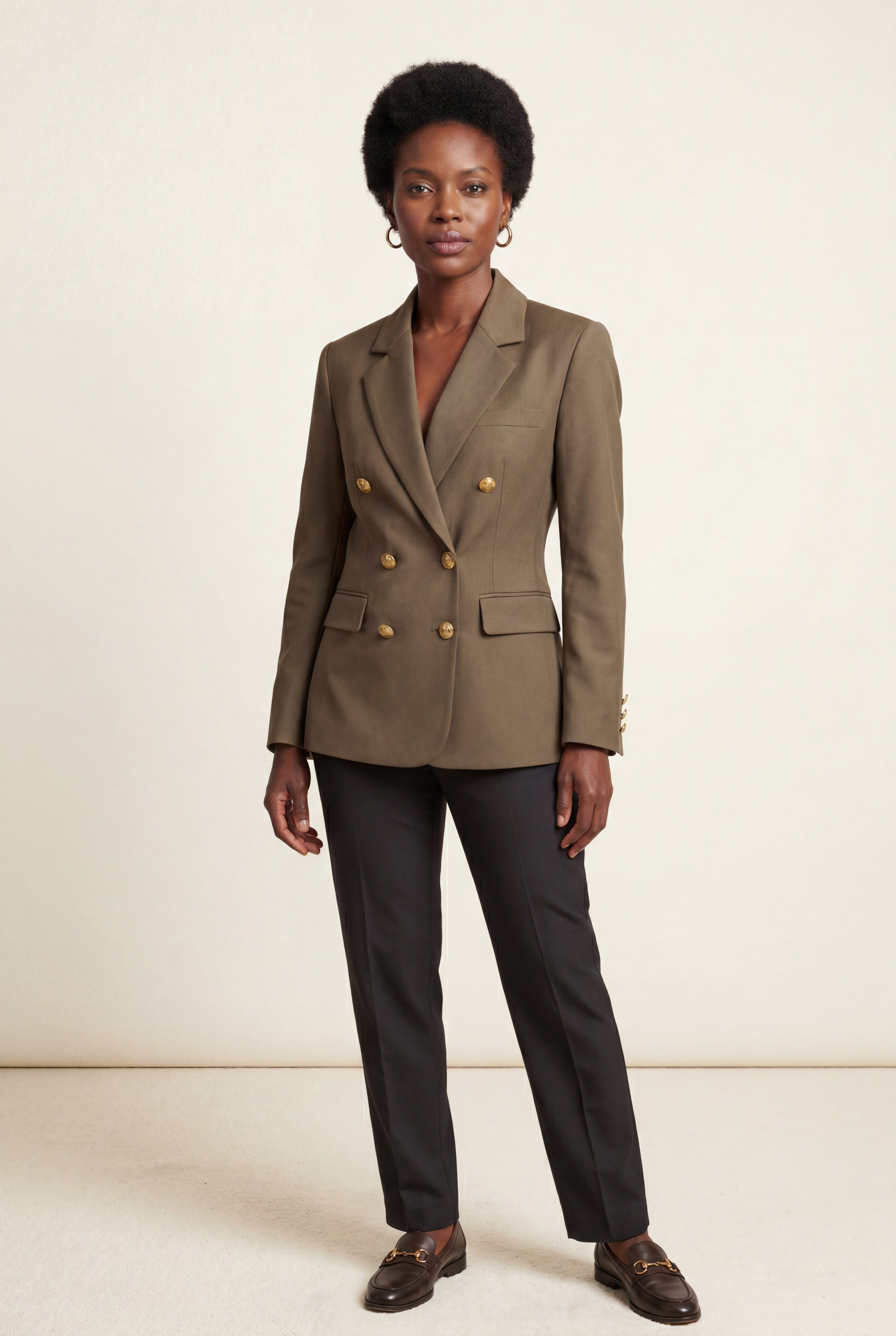 Elcevi | Double-breasted Fitted Blazer with Gold Buttons For Women