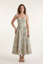 Elcevi | Floral Corset Bodice Midi Dress with Spaghetti Straps For Women
