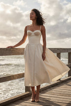 Elcevi | Floral Corset Bodice Midi Dress with Spaghetti Straps For Women