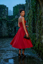 Elcevi | Floral Corset Bodice Midi Dress with Spaghetti Straps For Women