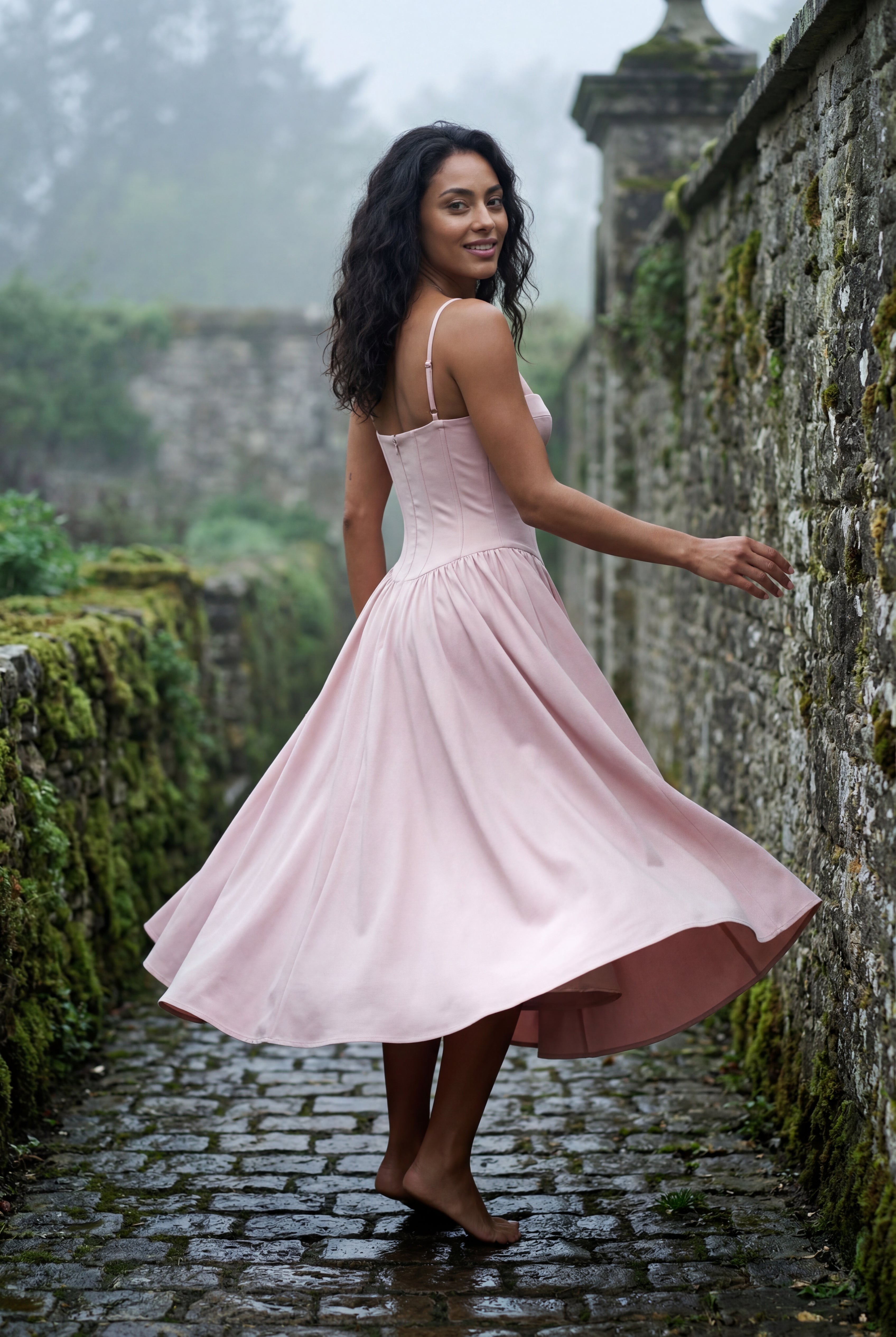 Elcevi | Floral Corset Bodice Midi Dress with Spaghetti Straps For Women
