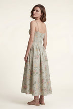 Elcevi | Floral Corset Bodice Midi Dress with Spaghetti Straps For Women