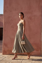 Elcevi | Floral Corset Bodice Midi Dress with Spaghetti Straps For Women