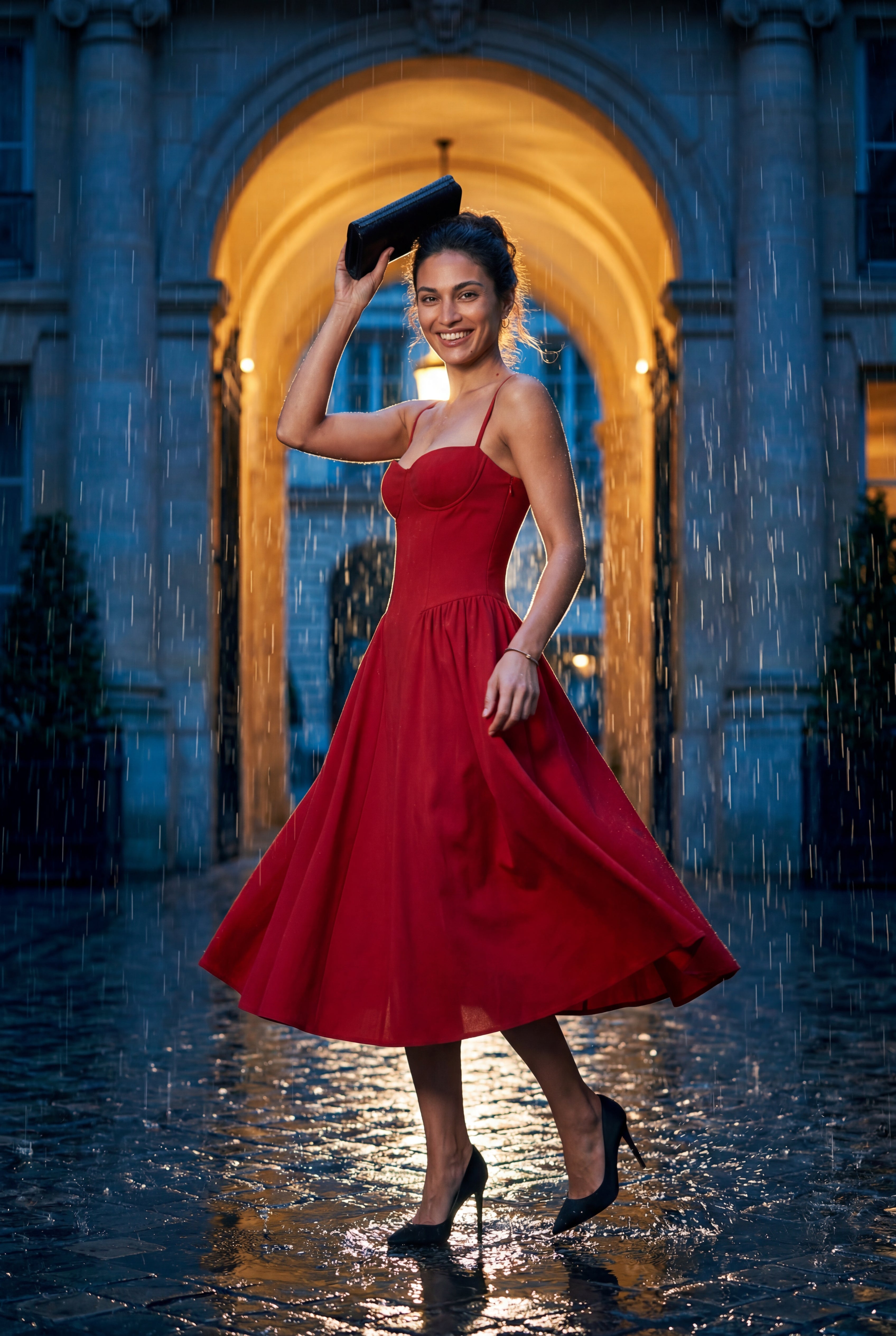 Elcevi | Floral Corset Bodice Midi Dress with Spaghetti Straps For Women