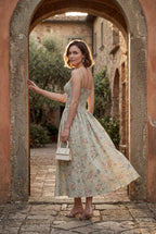 Elcevi | Floral Corset Bodice Midi Dress with Spaghetti Straps For Women