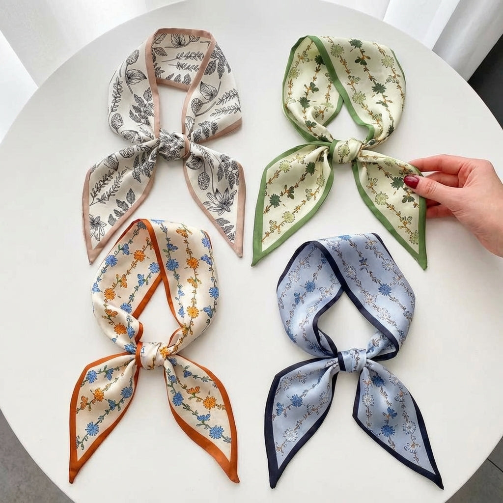 Lisa | Floral Print Square Scarf with Contrast Border