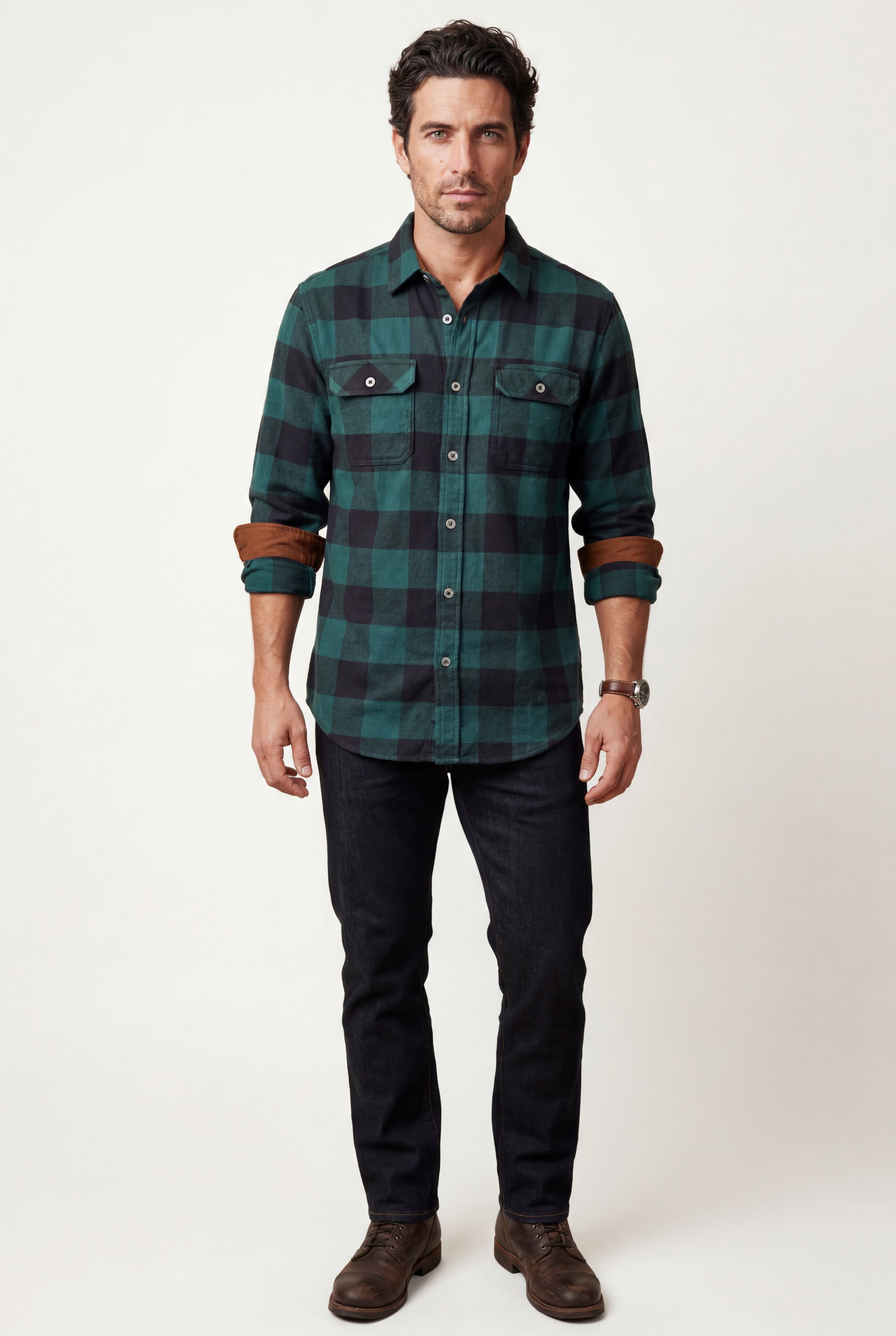 Kian | Large Check Plaid Long Sleeve Button Down Shirt