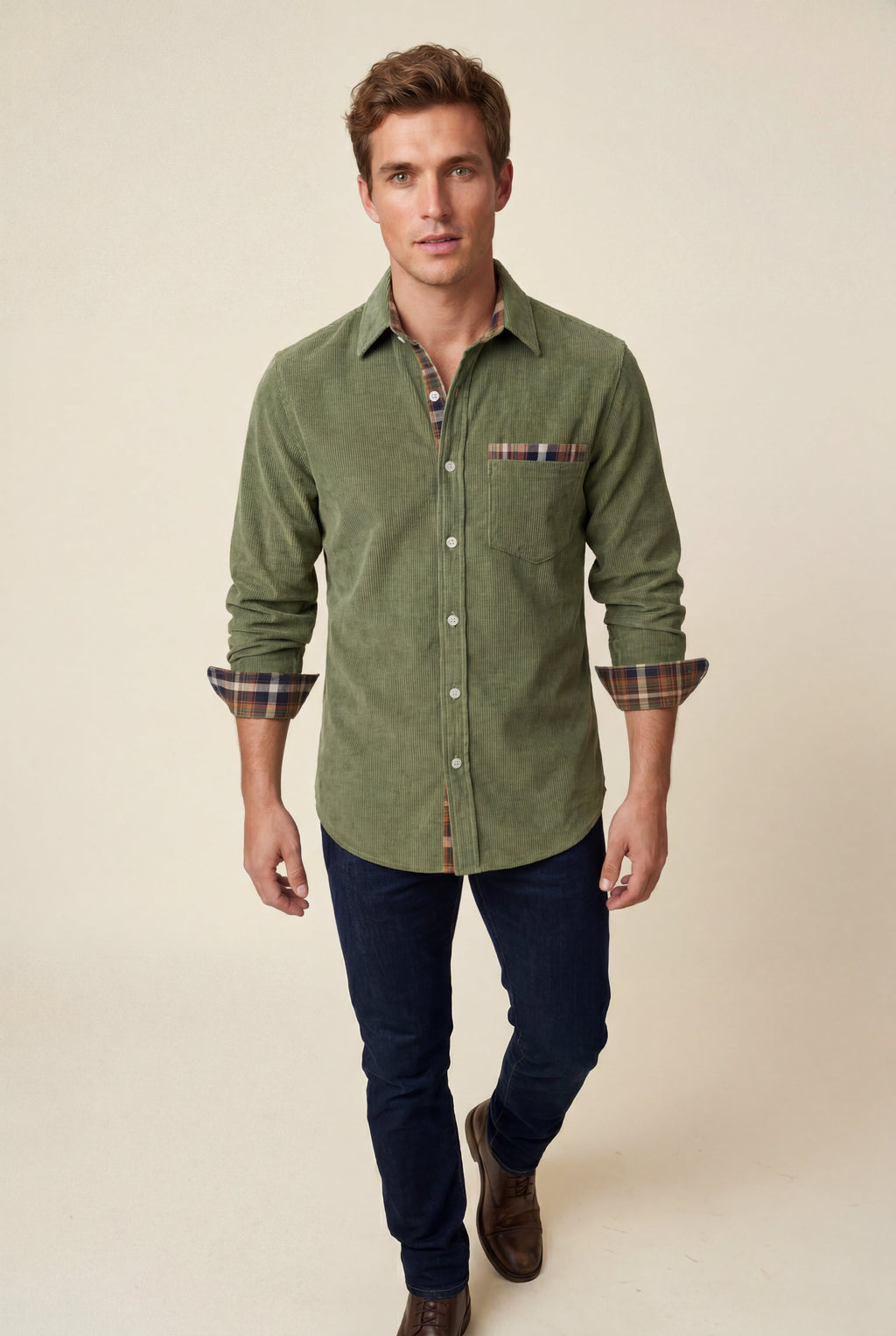 Kian | Men's Plaid Trim Button-Up Casual Shirt