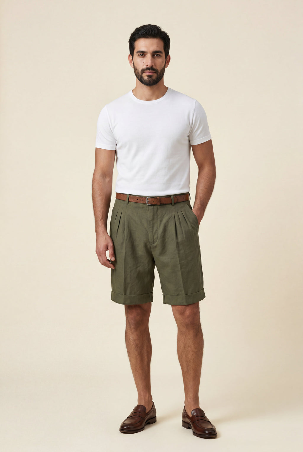 Elcevi | Pleated Front Tailored Above-Knee Shorts For Men