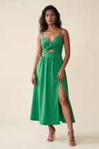 Elcevi | Twist-front Cutout Midi Dress with Side Slit For Women
