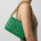 Lieke | Women's Green Quilted Mini Shoulder Bag with Gold Chain
