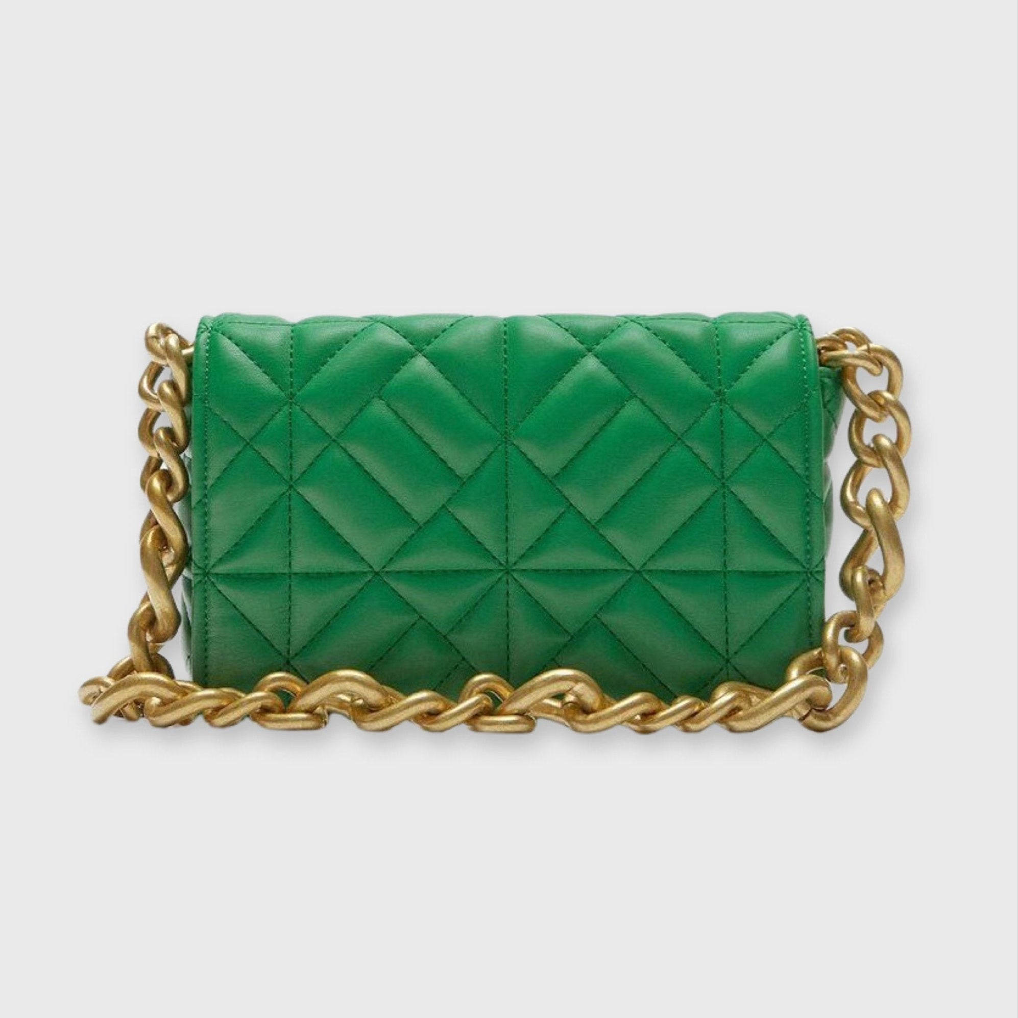 Lieke | Women's Green Quilted Mini Shoulder Bag with Gold Chain