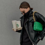 Lieke | Women's Green Quilted Mini Shoulder Bag with Gold Chain
